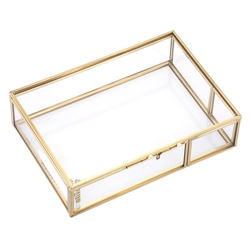 Hipiwe Gold Glass Photo Box,Vintage Photo Storage Organizer, Trinket Box Jewelry Display Organizer Keepsake Box Case Home Decor (Small) - Image 1